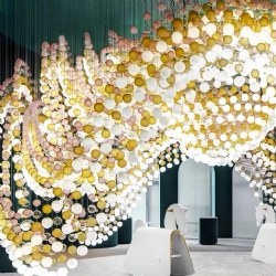 Glass drop chandeliers for hotel lobby