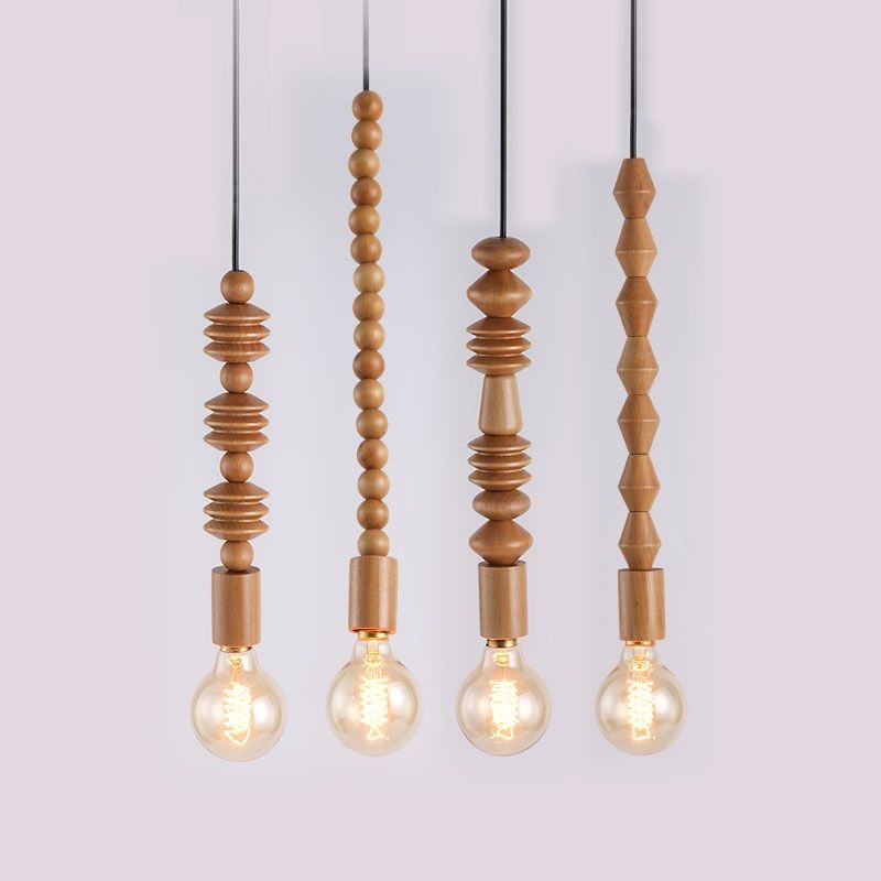 Wood bead pendant light
