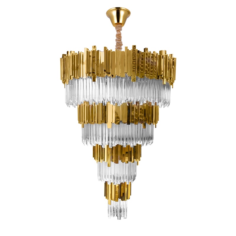 Brushed brass chandelier with glass