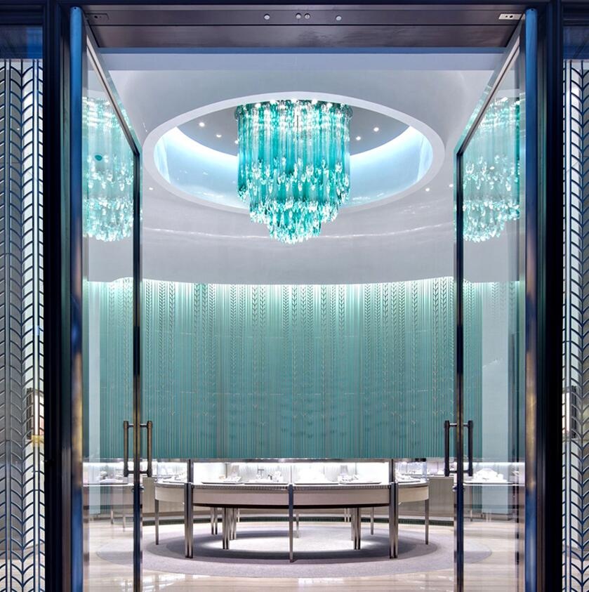 Blue teardrop glass ball chandelier for hotel lobby