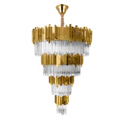 Brushed brass chandelier with glass